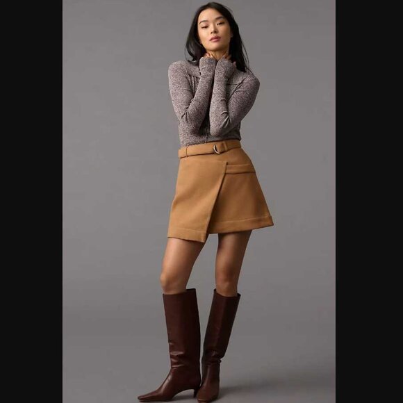 New 16 Maeve x Anthropologie Belted wrap mini skirt in Cedar - Picture 2 of 10